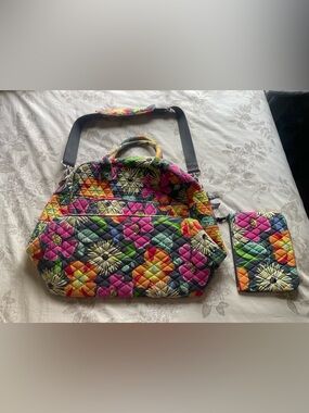 Vera Bradley Weekender Set Jazzy Blooms Travel Bag Cosmetic Case Vacation Preppy